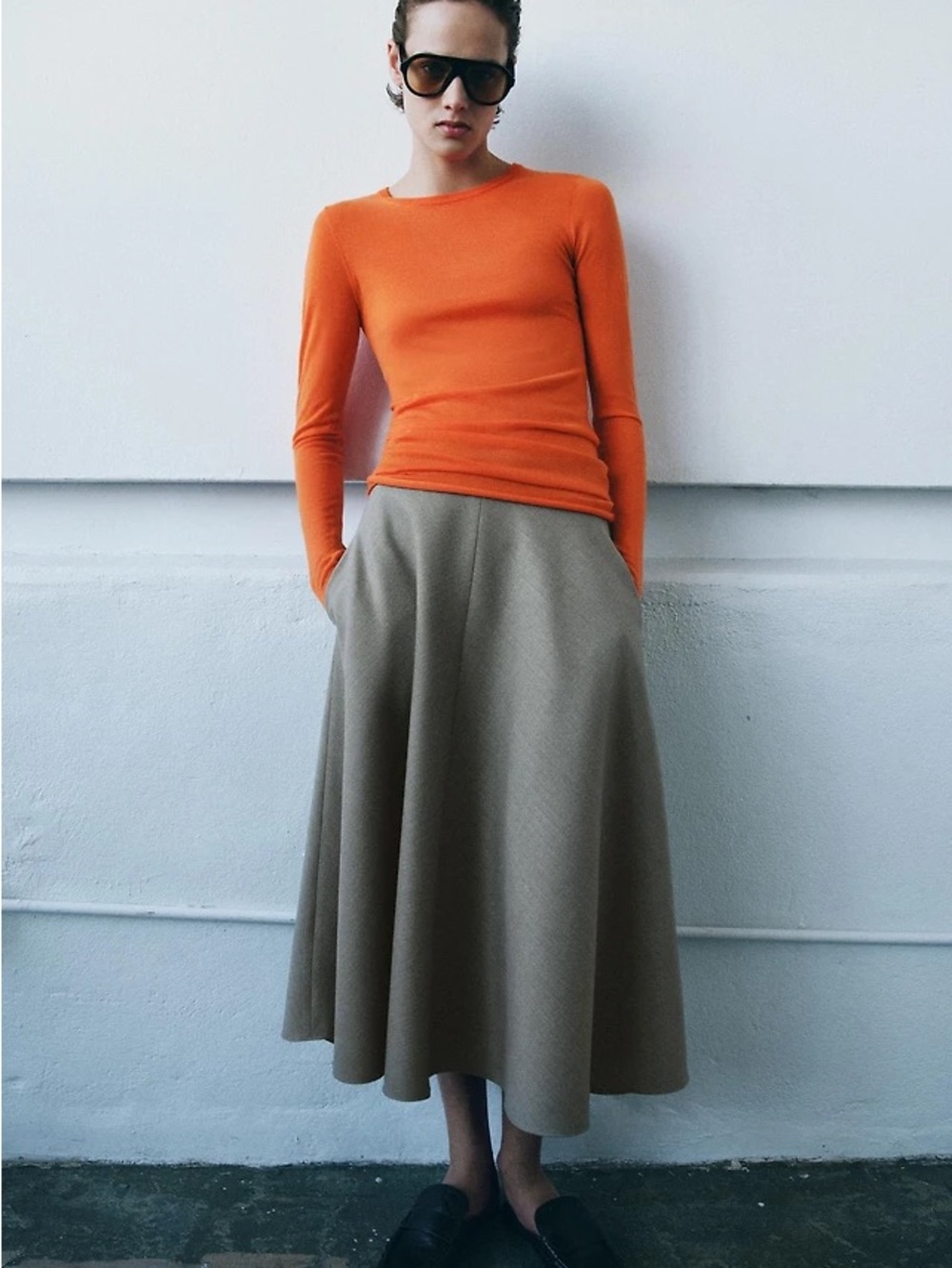 Zara herringbone cape skirt zw collection begine marl